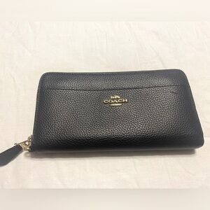 Coach Black Pebbled Leather Zip Around Wallet